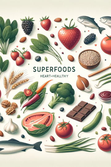 A minimalistic image featuring a collection of heart-healthy superfoods