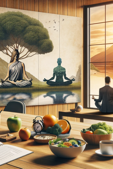 A serene and professional-themed image representing stress relief for busy professionals