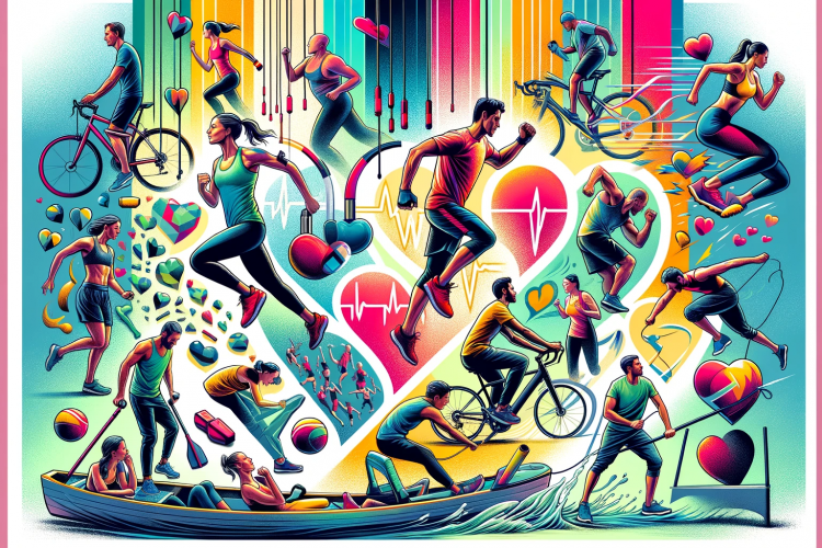 collage showcasing a variety of cardio workouts for a healthy heart