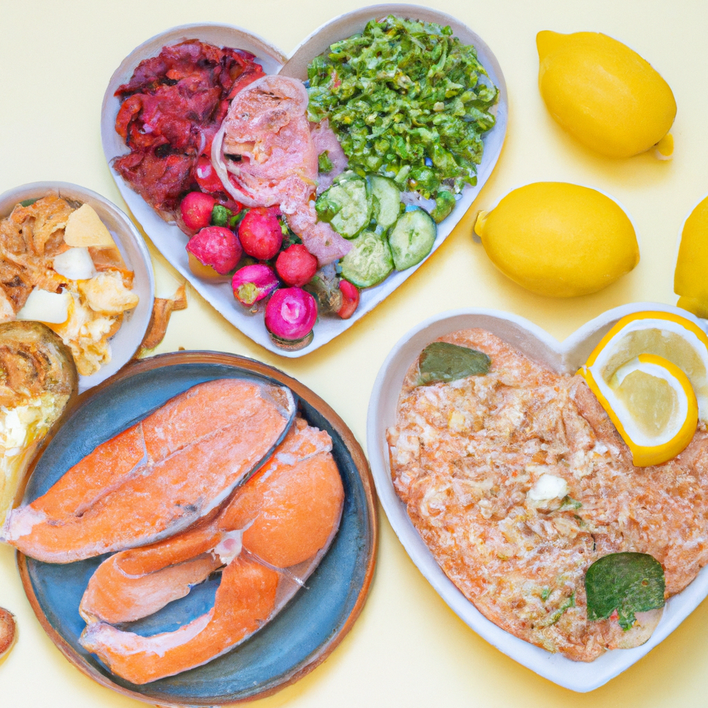 A vibrant spread of heart-healthy foods.
